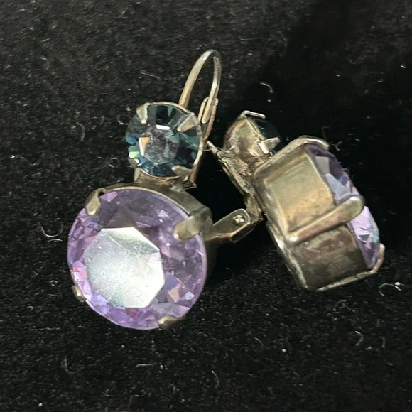 Sorrelli Lilac Pastel Blue and Violet Crystal Leverback Earrings - Picture 8 of 9